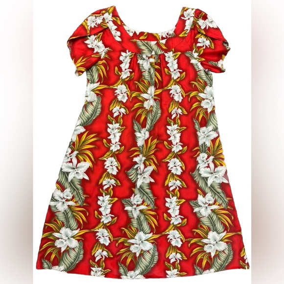 Aloha Mo’i Moi Dress Size Large Red Floral Mumu Roper Vintage Tropical Hawaiian - Picture 1 of 14